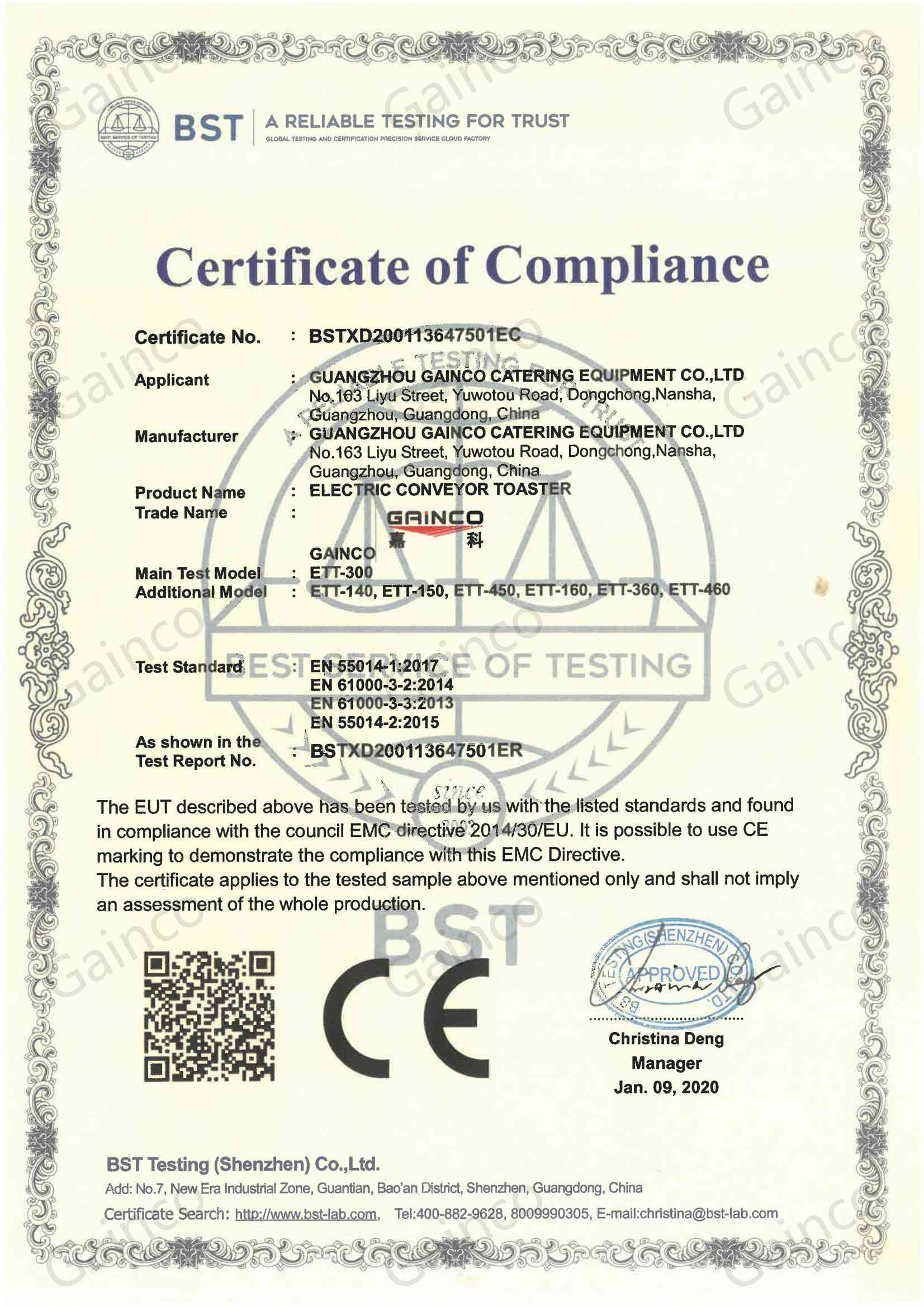 Electric Toaster CE-EMC certificate