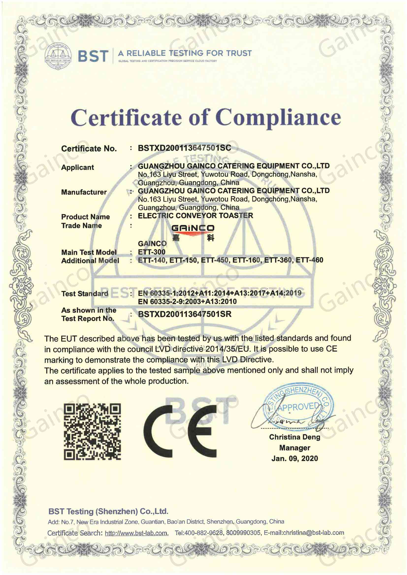 Electric Toaster CE-LVD certificate